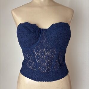 Vintage Maidenform Corset Bustier Bra Size 36C Blue floral Lace union made
